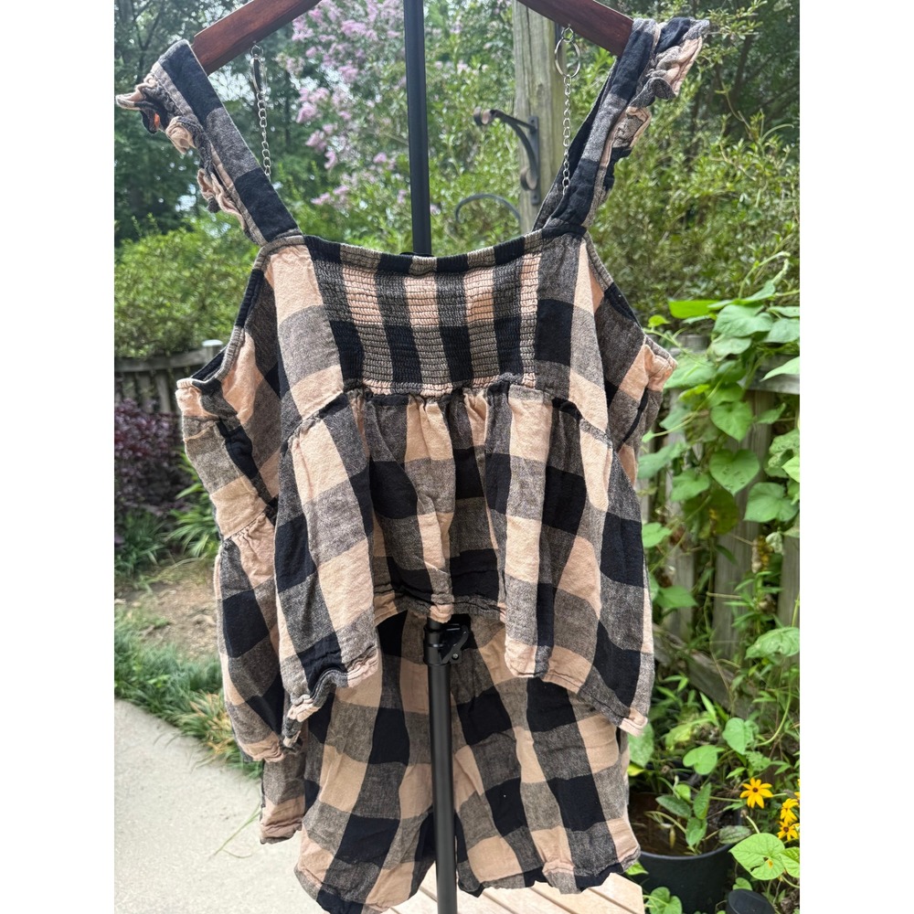 Who What Wear Buffalo Plaid Linen Blend Peplum Top and Shorts Set Womens 2X
